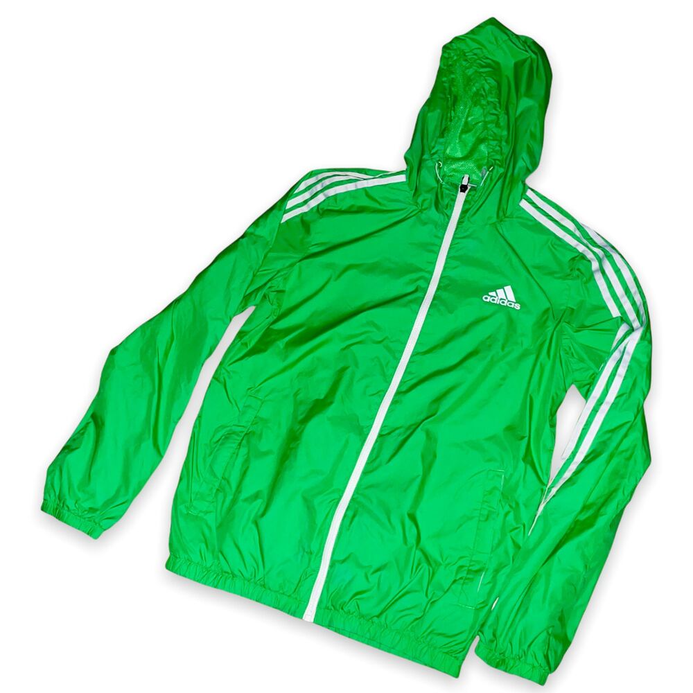 Adidas Vintage Super Rare Nylon Glanz Shiny Jacket Anorak Lime Green M - Picture 3 of 8